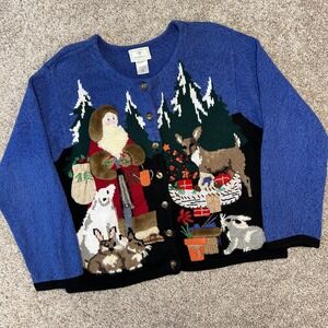 Vintage Susan Bristol Santa Claus Christmas Sweater Cardigan NO SIZE (L) Bells
